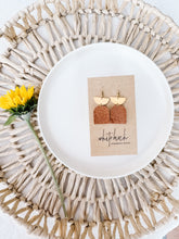 Load image into Gallery viewer, Distressed Camel Orange Leather and Brass Earrings
