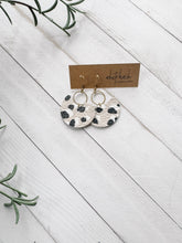 Load image into Gallery viewer, *SALE* Boho Earth Tone Crescent Leather &amp; Brass Circle Earrings With Raw Brass Hooks
