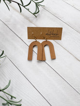 Load image into Gallery viewer, *SALE* Distressed Brown Leather Arch Earrings With Raw Brass Hook
