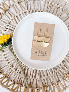 Brass Stacked Half Moon Large Statement Earrings