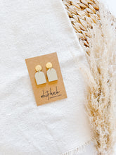 Load image into Gallery viewer, Cream Leather Earrings with Brass Circle Post
