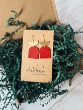 Load image into Gallery viewer, Red Leather and Brass Earrings
