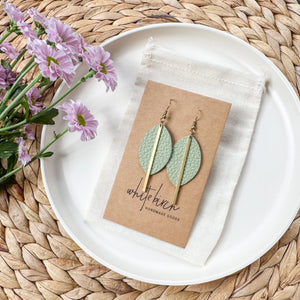 Cottage Mint Leather Petal and Brass Bar Earrings