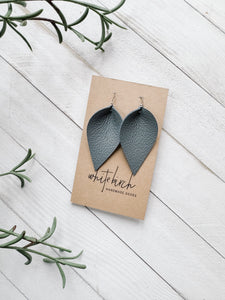 *SALE* Grey Cloud Leather Small Leaf Earrings With Sterling Silver Hook