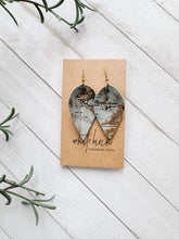 Load image into Gallery viewer, *SALE* Distressed Turquoise and Gold Leather Small Leaf Earrings With Raw Brass Hook
