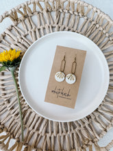Load image into Gallery viewer, Beige Leather &amp; Brass Sunburst Geometric Earrings
