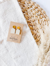 Load image into Gallery viewer, Cream Leather Earrings with Brass Circle Post
