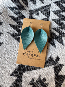 *SALE* Tropic Teal Small Leather Leaf With Silver Hook