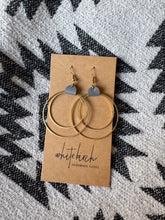 Load image into Gallery viewer, *SALE* Dark Grey Leather &amp; Brass Circles Earrings
