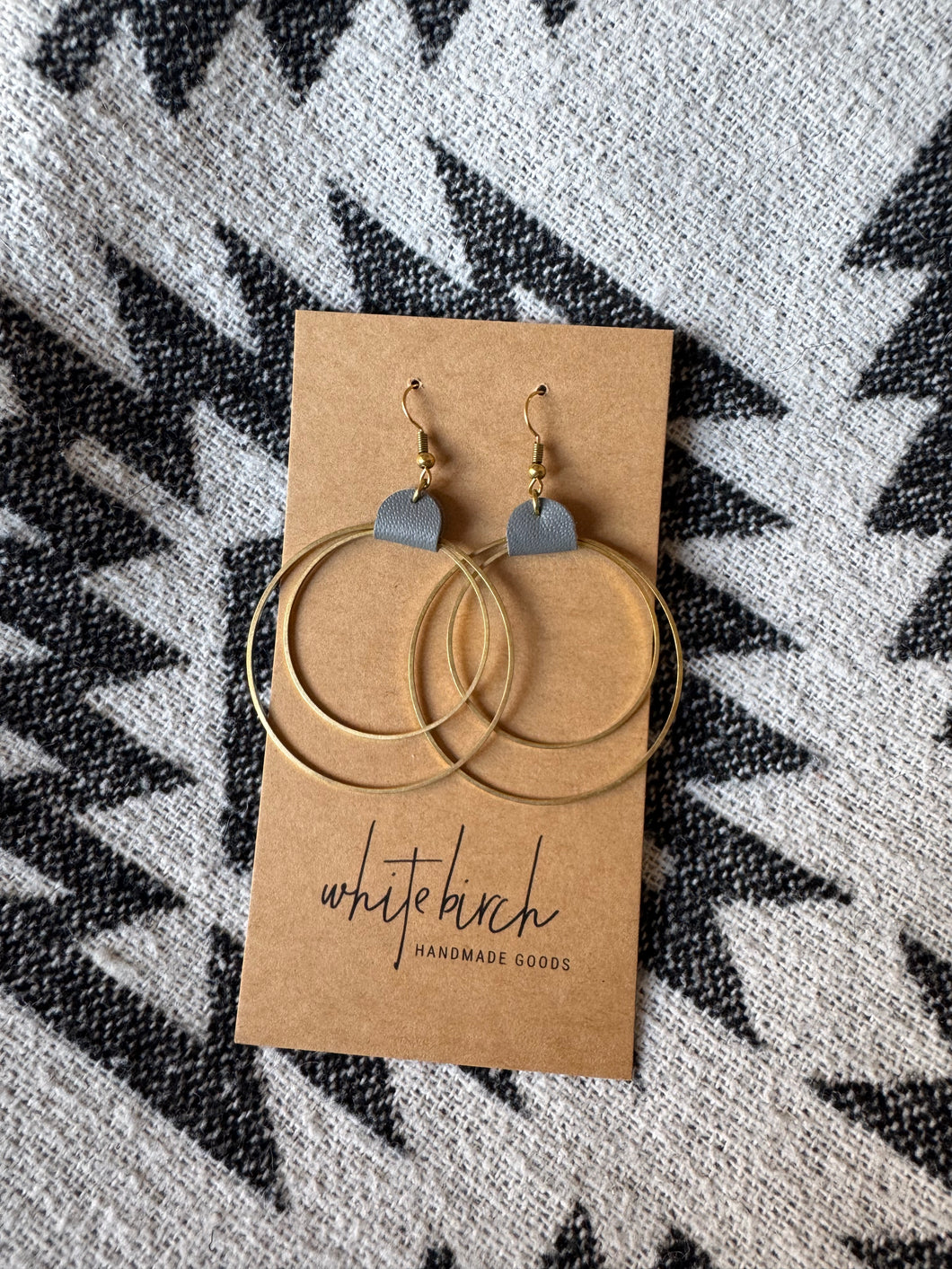 *SALE* Dark Grey Leather & Brass Circles Earrings