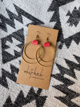 Load image into Gallery viewer, *SALE* Red Coral Leather &amp; Brass Circles Earrings With Raw Brass Hook
