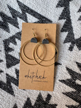 Load image into Gallery viewer, Matte Black Leather &amp; Brass Circles Earrings
