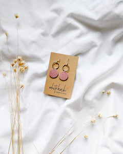 SALE - Dusty Pink Saffiano Circle and Brass Earrings