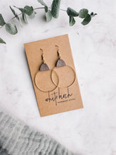 Load image into Gallery viewer, Taupe Leather &amp; Brass Circle Earrings
