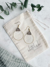 Load image into Gallery viewer, Taupe Leather &amp; Brass Circle Earrings
