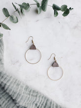 Load image into Gallery viewer, Taupe Leather &amp; Brass Circle Earrings
