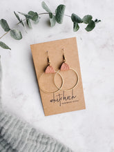 Load image into Gallery viewer, Peach Dust Leather &amp; Brass Circle Earrings
