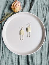 Load image into Gallery viewer, Butter Yellow Leather &amp; Brass Oval Accent Earrings
