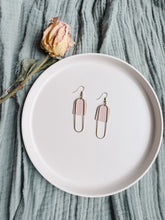 Load image into Gallery viewer, Blush Leather &amp; Brass Oval Accent Earrings
