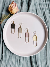 Load image into Gallery viewer, Blush Leather &amp; Brass Oval Accent Earrings
