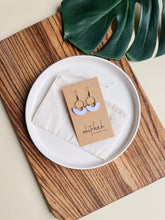 Load image into Gallery viewer, Vibrant Lavendar Leather and Brass Ring Earrings
