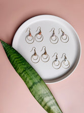 Load image into Gallery viewer, Peach Dust Oval &amp; Double Brass Circles Earrings
