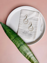 Load image into Gallery viewer, Cloud Dancer White Leather Oval &amp; Double Brass Circles Earrings
