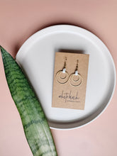 Load image into Gallery viewer, Cloud Dancer White Leather Oval &amp; Double Brass Circles Earrings
