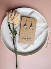 Load image into Gallery viewer, Cloud Cover Leather &amp; Small Brass Circle Accent Earrings
