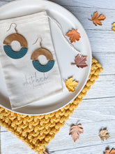 Load image into Gallery viewer, Distressed Camel &amp; Silver Pine Teal Leather Eclipse Statement Earrings
