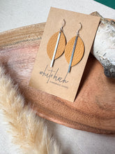 Load image into Gallery viewer, Caramel Leather Petal and Silver Bar Earrings
