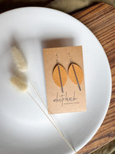 Load image into Gallery viewer, Caramel Leather Petal and Silver Bar Earrings
