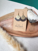 Load image into Gallery viewer, Coffee Bean Leather Fan &amp; Brass Disc Earrings
