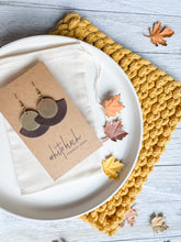 Load image into Gallery viewer, Coffee Bean Leather Fan &amp; Brass Disc Earrings

