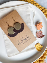 Load image into Gallery viewer, Coffee Bean Leather Fan &amp; Brass Disc Earrings
