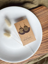 Load image into Gallery viewer, Coffee Bean Leather Fan &amp; Brass Disc Earrings
