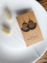 Load image into Gallery viewer, Coffee Bean Leather Fan &amp; Brass Disc Earrings
