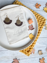 Load image into Gallery viewer, Coffee Bean Leather Fan &amp; Brass Disc Earrings
