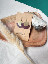 Load image into Gallery viewer, Merlot Leather Fan &amp; Brass Disc Earrings
