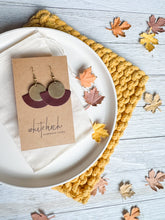 Load image into Gallery viewer, Merlot Leather Fan &amp; Brass Disc Earrings
