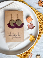 Load image into Gallery viewer, Merlot Leather Fan &amp; Brass Disc Earrings
