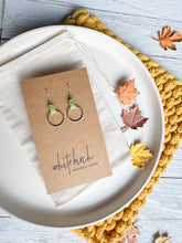 Load image into Gallery viewer, Lime Green Leather &amp; Small Silver Circle Earrings
