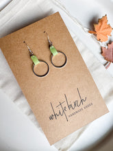 Load image into Gallery viewer, Lime Green Leather &amp; Small Silver Circle Earrings
