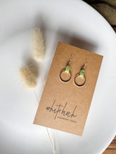 Load image into Gallery viewer, Lime Green Leather &amp; Small Silver Circle Earrings
