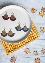 Load image into Gallery viewer, Merlot Leather Fan &amp; Brass Disc Earrings
