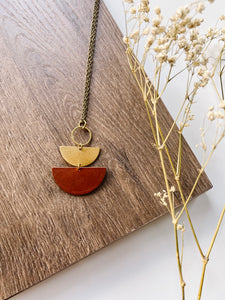 *SALE* Brown Leather and & Brass Half Moon Necklace