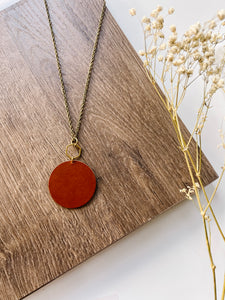 *SALE* Brown Leather Disc & Brass Hexagon Necklace