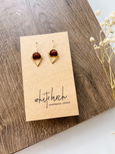 Load image into Gallery viewer, Maple Leather &amp; Brass Triangle Earrings
