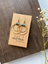 Load image into Gallery viewer, *SALE* Light Blue Leather &amp; Brass Circles Earrings With Raw Brass Hooks
