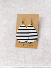 Load image into Gallery viewer, *SALE* Black and White Stripe Teardrop Earrings With Raw Brass Hook
